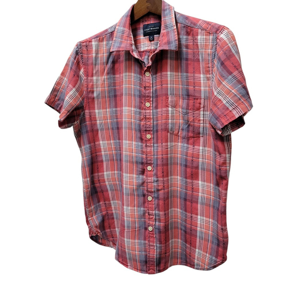 Lucky Brand Men's Plaid Shorts Sleeves Shirt Size Medium Excellent Condition - Picture 3 of 6
